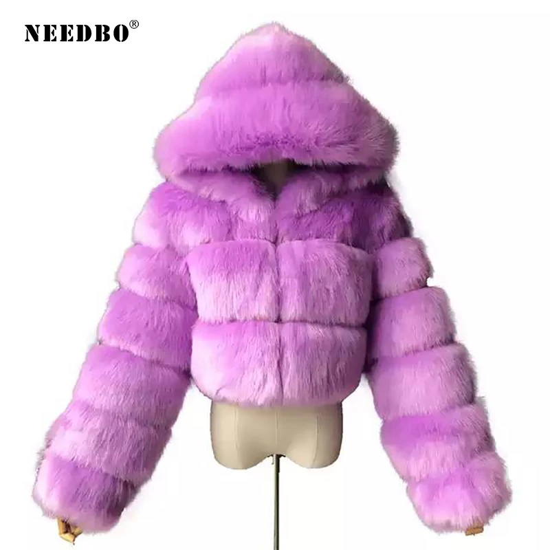 High Quality Cropped Winte Faux Fur Coats Women Jackets Furry Warm Winter Fur Jacket Hooded Manteau Femme Oversize Outerwear