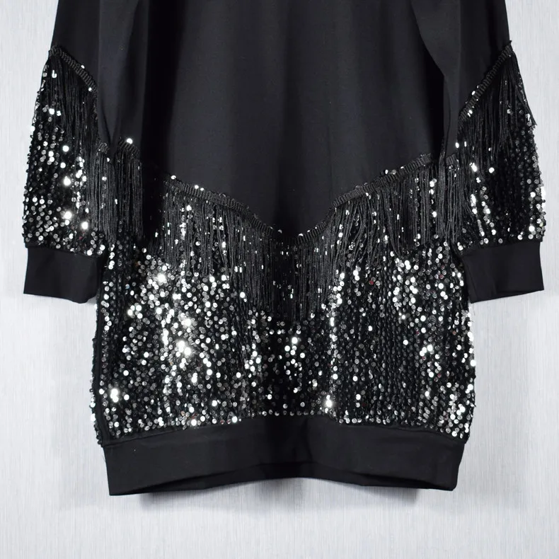 QING MO женское черное однотонное платье с блестками Женский пуловер круглым