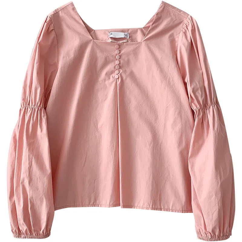 

Kimutomo Solid Blouse Girls Sweet Square Collar Shirt Women Spring 2021 New Korean Stylish Fresh Long Sleeve Top Casual