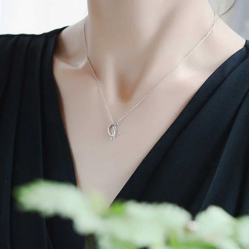 New Fresh Elegant Animal 925 пробы Silver Moon Cat Collar ювелирные изделия ожерелья с лоном|Ожерелья| |