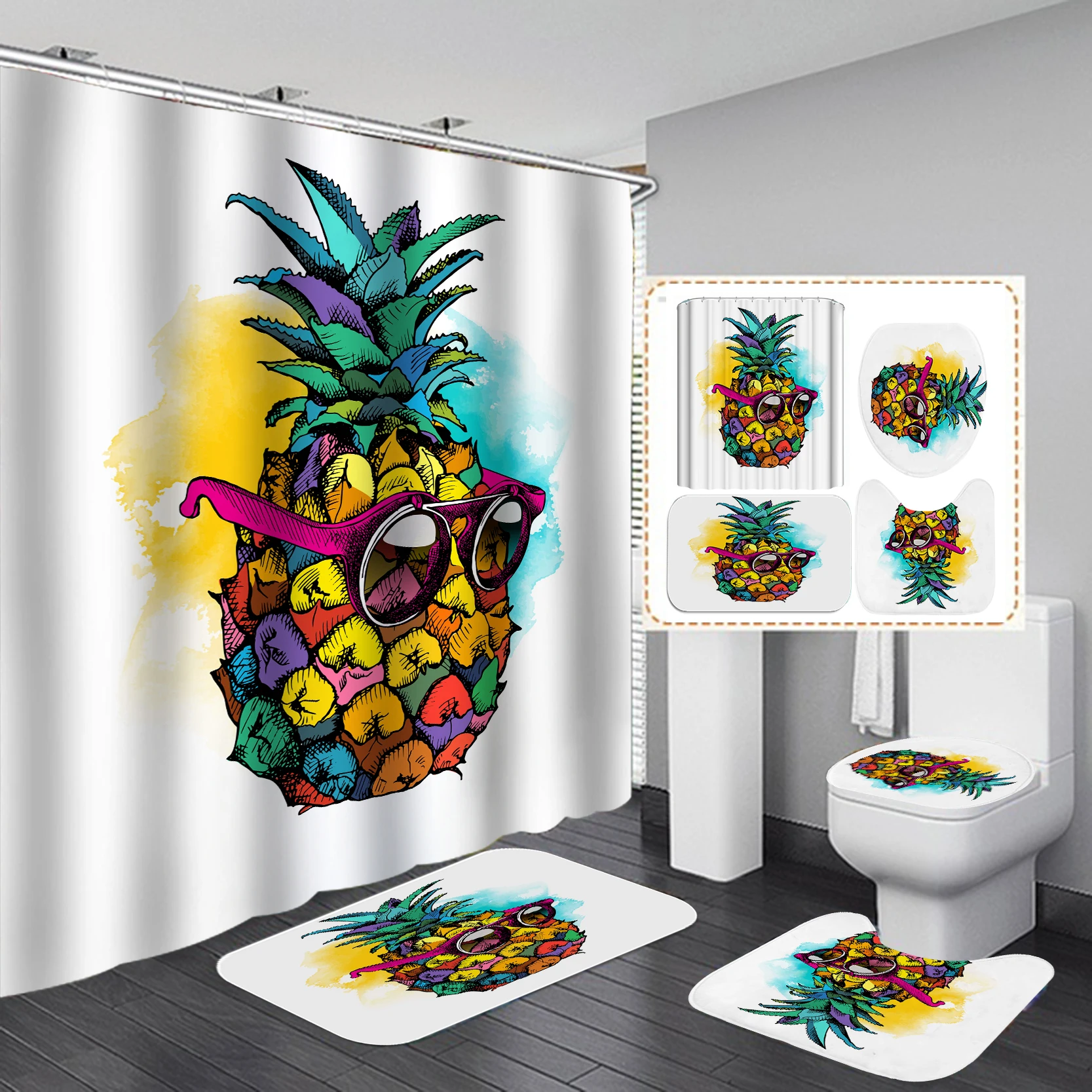 Водонепроницаемая душевая занавеска С 3D-принтом ананасов и фруктов | Дом сад