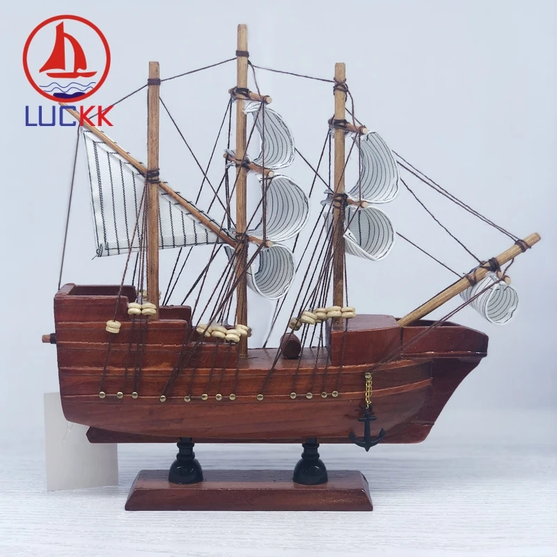 LUCKK 24 см морская ручная работа Ретро Красная деревянная фигурка парусная лодка