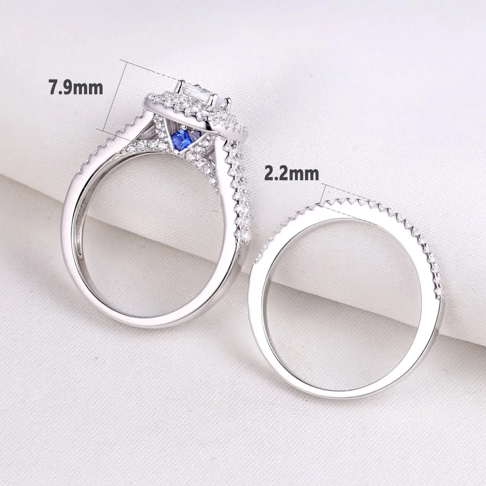 Wuziben 2 шт. 925 стерлингового серебра Свадебные Кольца для женщин 1.5Ct Принцесса Cut Белый Циркон Обручальное кольцо набор классических ювелирных изделий