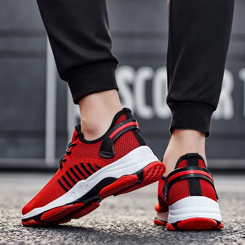 Мужские дышащие кроссовки красные Нескользящие из мягкой сетчатой ткани размеры