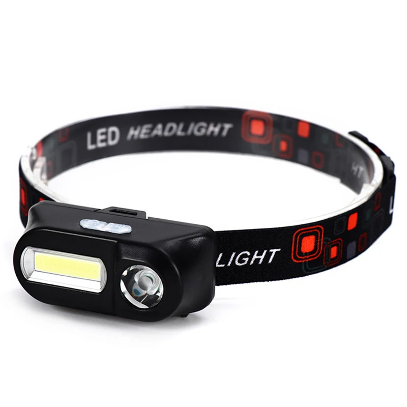 XPE Led COB Светодиодный Фонарь налобный фонарь USB перезаряжаемые фары головного светильник 18650 батарея фонарь светильник водонепроницаемый головки вспышки света светильник налобный фонарь лампа - Испускаемый цвет: XPE COB no 18650