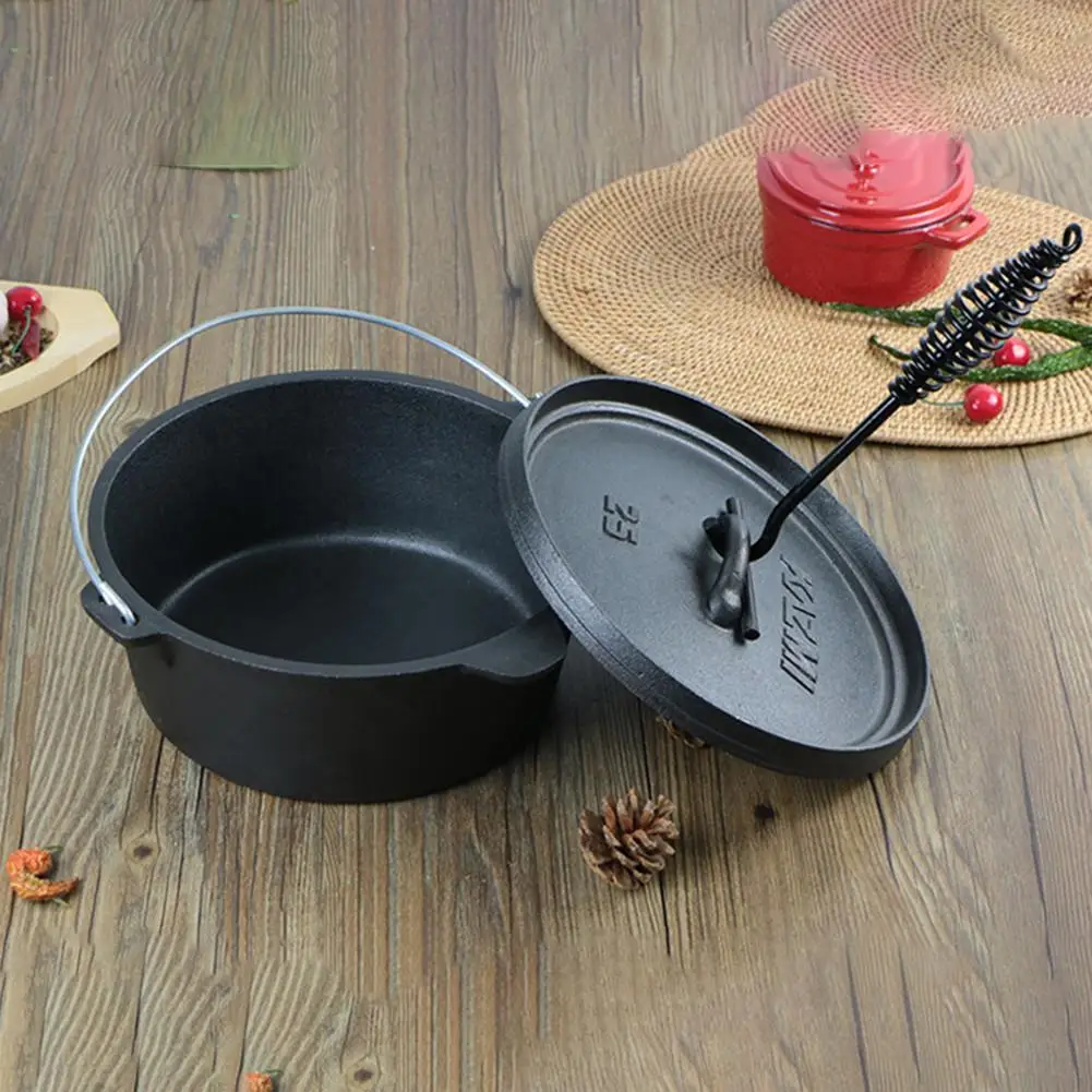 

Портативная антипригарная чугунная посуда для кемпинга духовка для барбекю на открытом воздухе чугунная посуда для кемпинга кухонные инст...