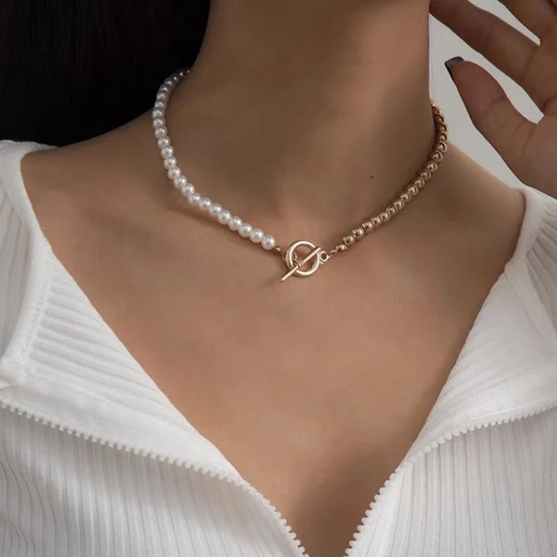 

YWZIXLN Boho Charm Gold/Silver Color Beads Pearl Chain Fashion Necklaces Bijoux For Women Elegant Choker Jewelry Wholesale N177