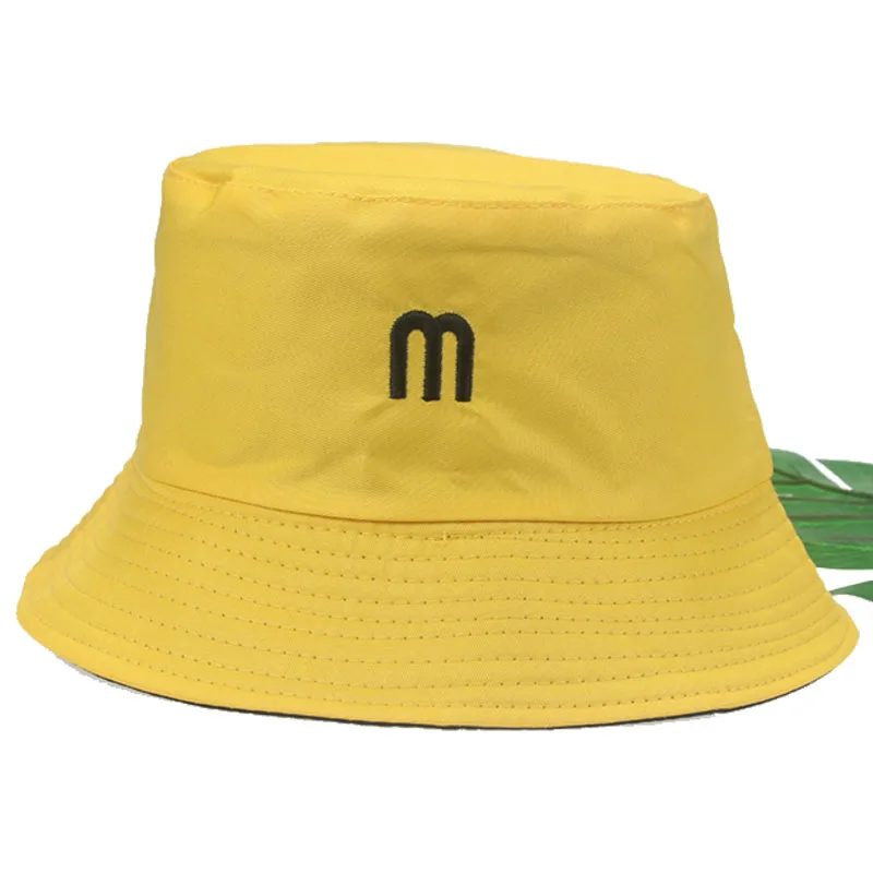 

bucket hat fishermen embriodery m letter summer hat beach casual flat top sun protection bucket hats for men new gorro pescador