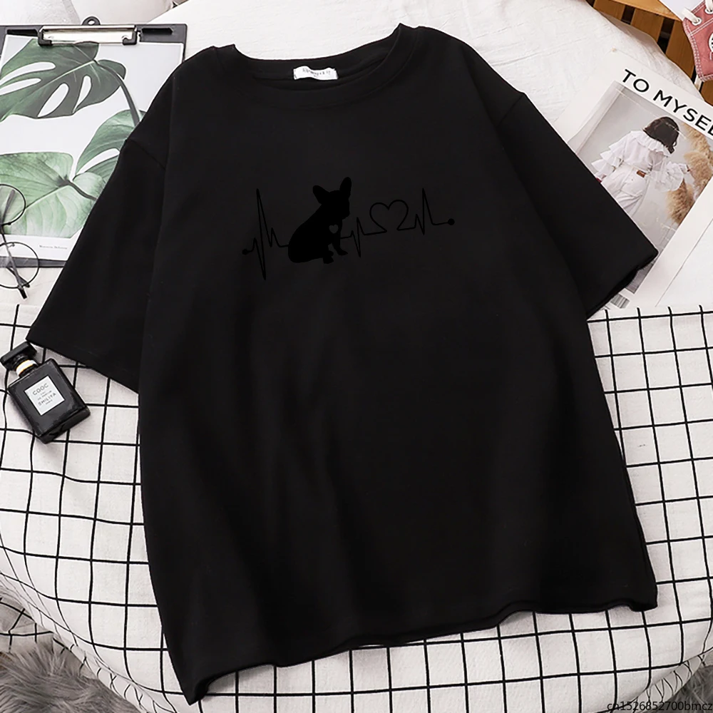 

2021 Летняя женская футболка с забавным принтом сердцебиения и собаки, уличные спортивные повседневные футболки, женские футболки с коротким...