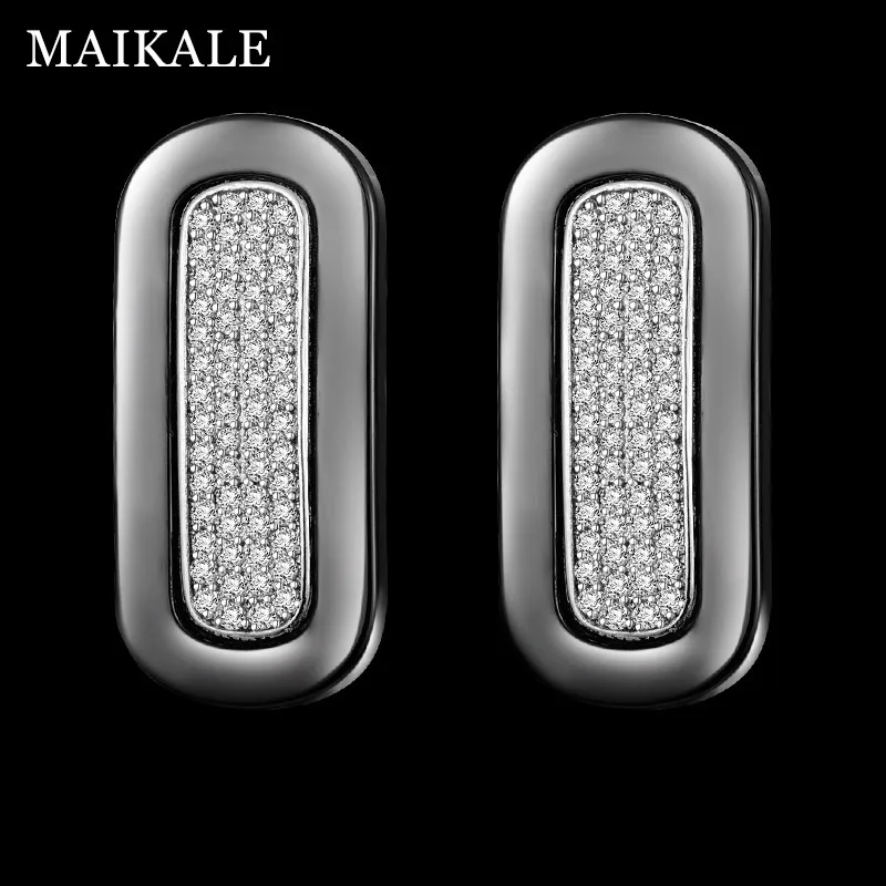 MAIKALE, модные квадратные серьги-гвоздики из керамики, кубический цирконий, большие серьги для женщин, медные золотые серебряные серьги, подарок другу