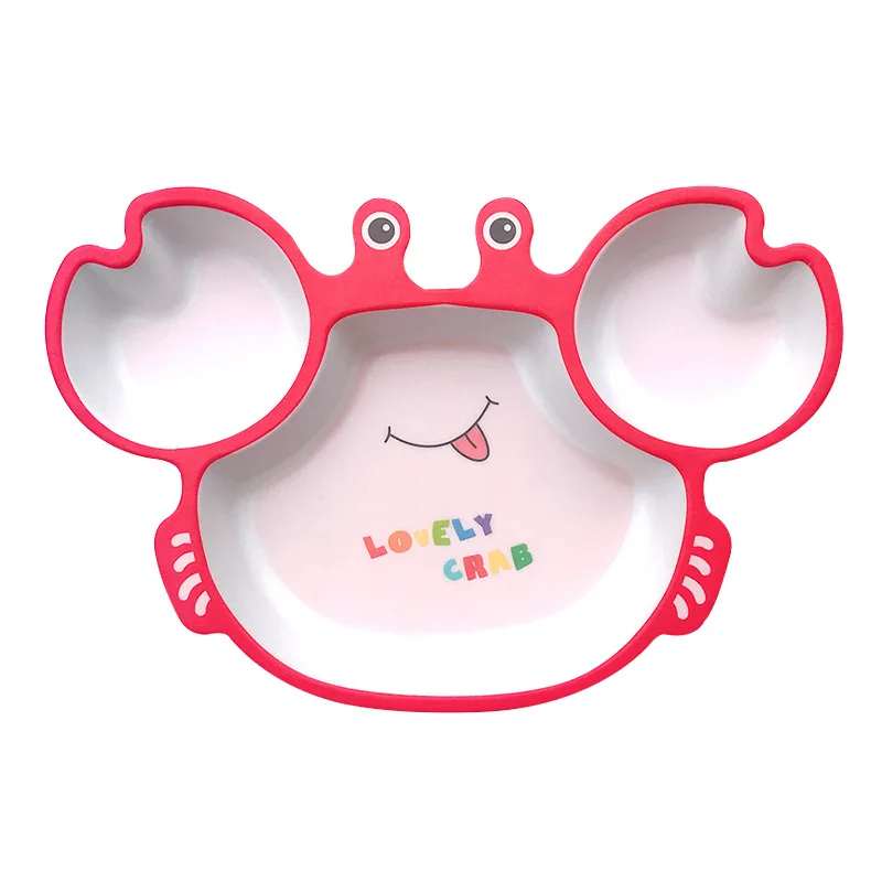 

5Pcs/set Bamboo Fiber Children's Tableware Set Household Crab Split Lattice Baby Dining Plate Kindergarten Children Cartoon Bowl