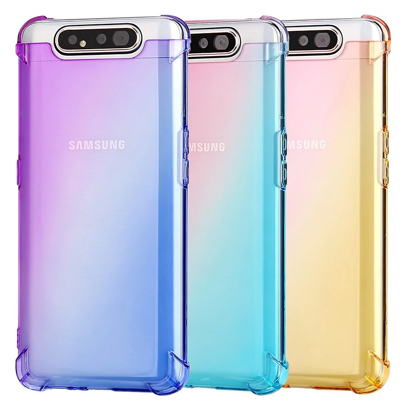 Ударопрочный градиентный цвет термополиуретан чехол для samsung Galaxy A80 прозрачный