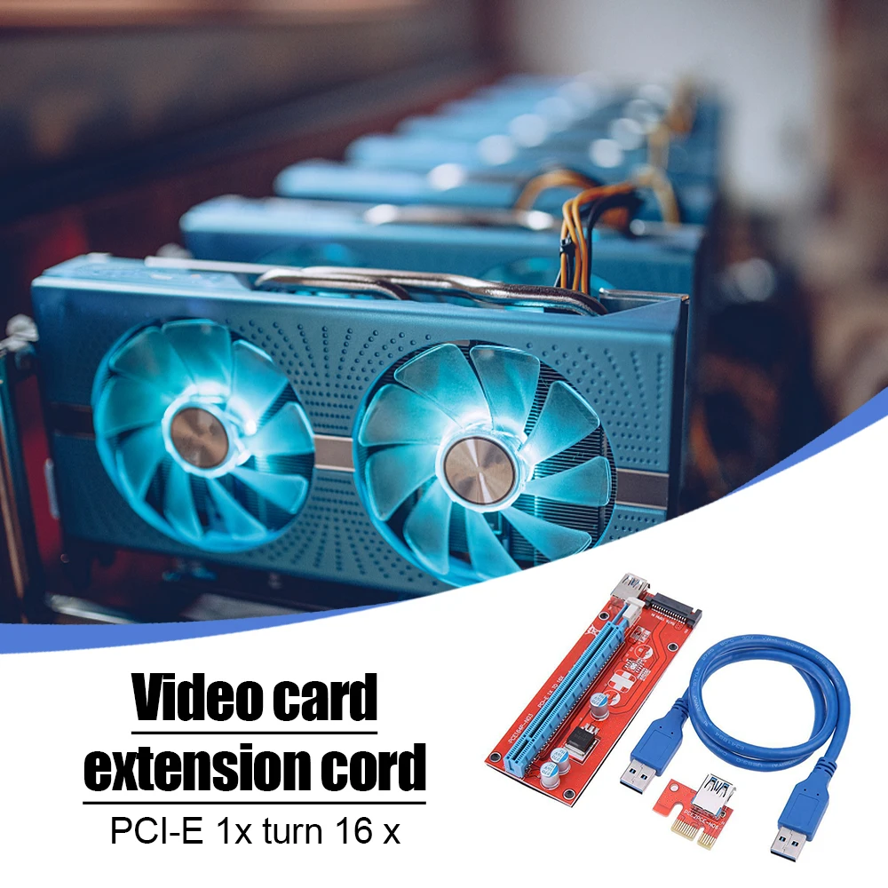 

6Set VER007S PCI-E Riser Card PCI Express PCIE 1X 16X Graphic PCI-E Riser Extender USB3.0 Cable 15pin SATA for BTC Mining Miner