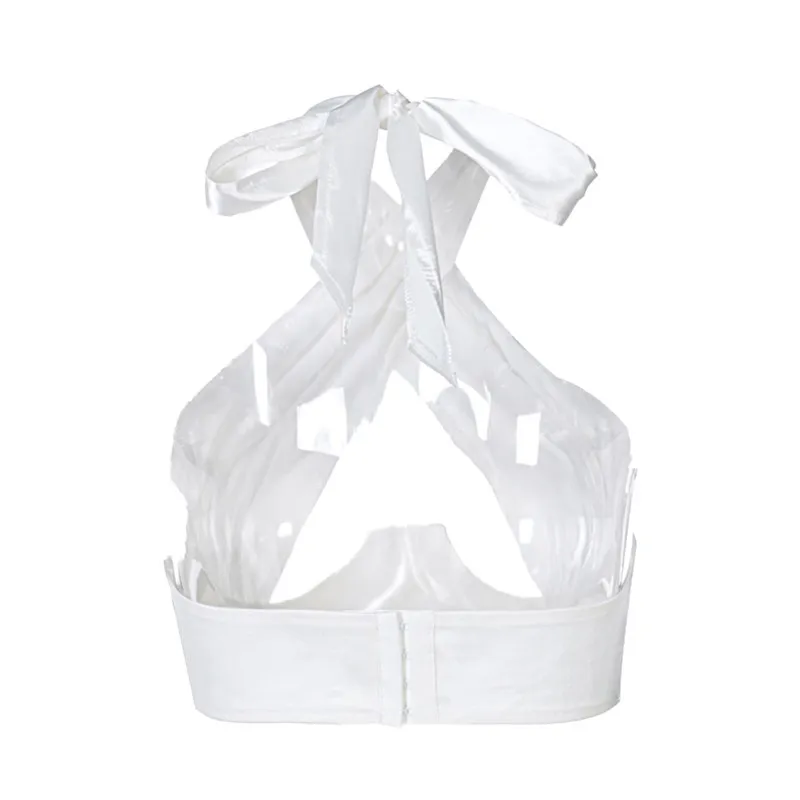 Женский укороченный топ с лямкой через шею летний пикантный однотонный без