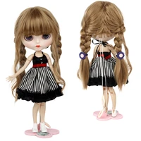 muziwig blyth doll hair wig long bangs curly brown hair wig for blyth natural color doll accessories birthday gift