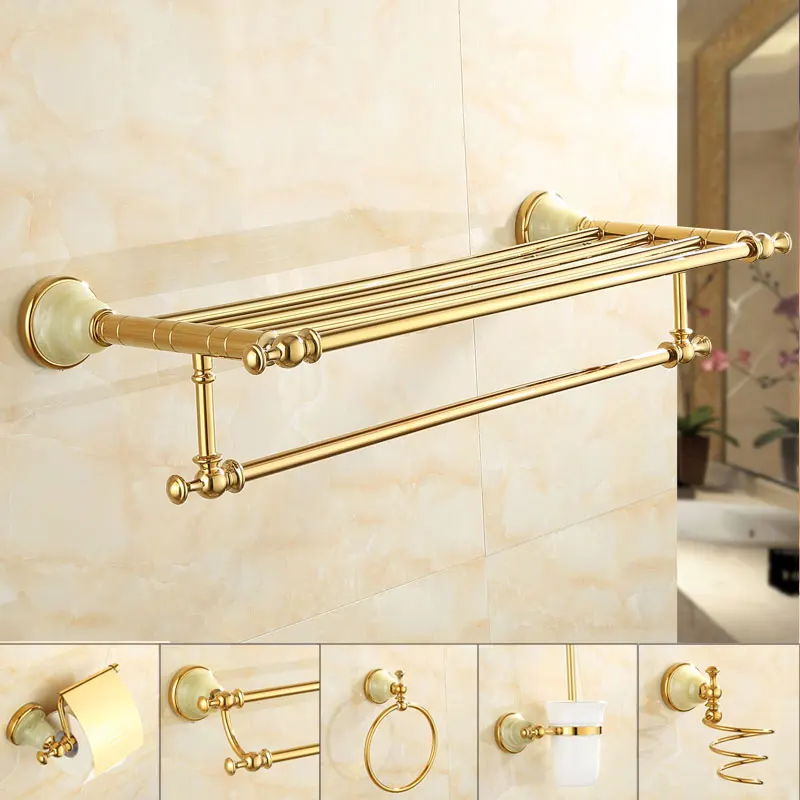 Bathroom Accessories Set Brass Paper Holder Towel Bar Rack Toilet Brush Bath Corner Shelf Hardware Natural jade | Обустройство дома