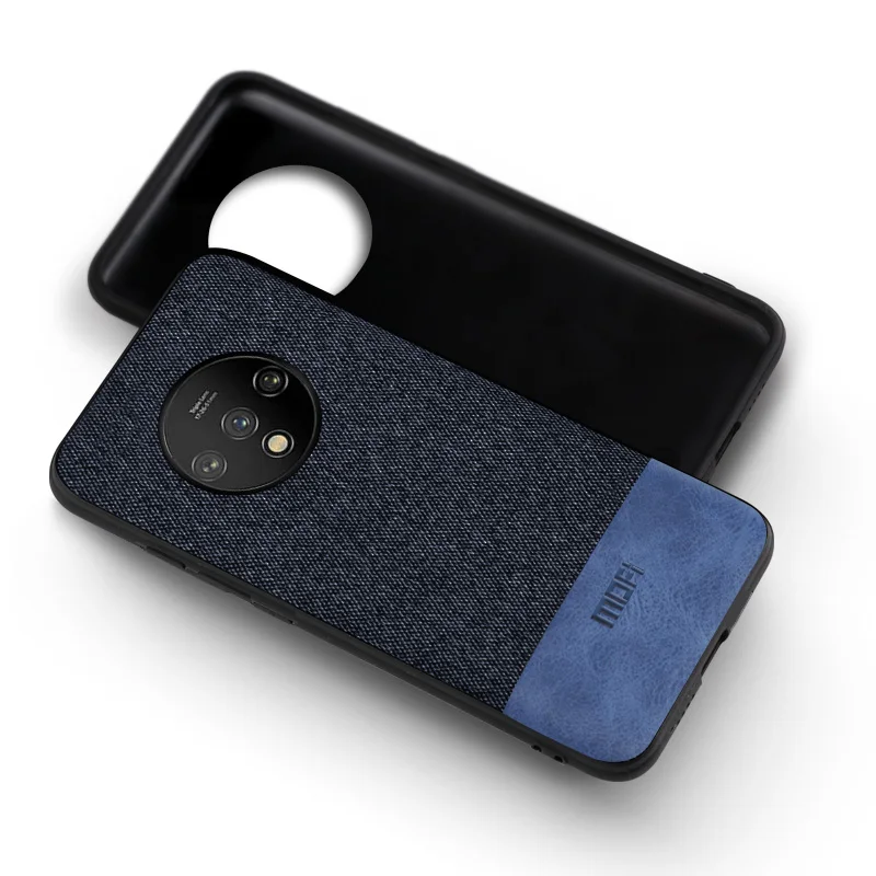 Для oneplus 7t чехол противоударный MOFi one plus 7t pro ткань силиконовый корпус coque 1+ 7t задний жесткий чехол - Цвет: dark blue with blue