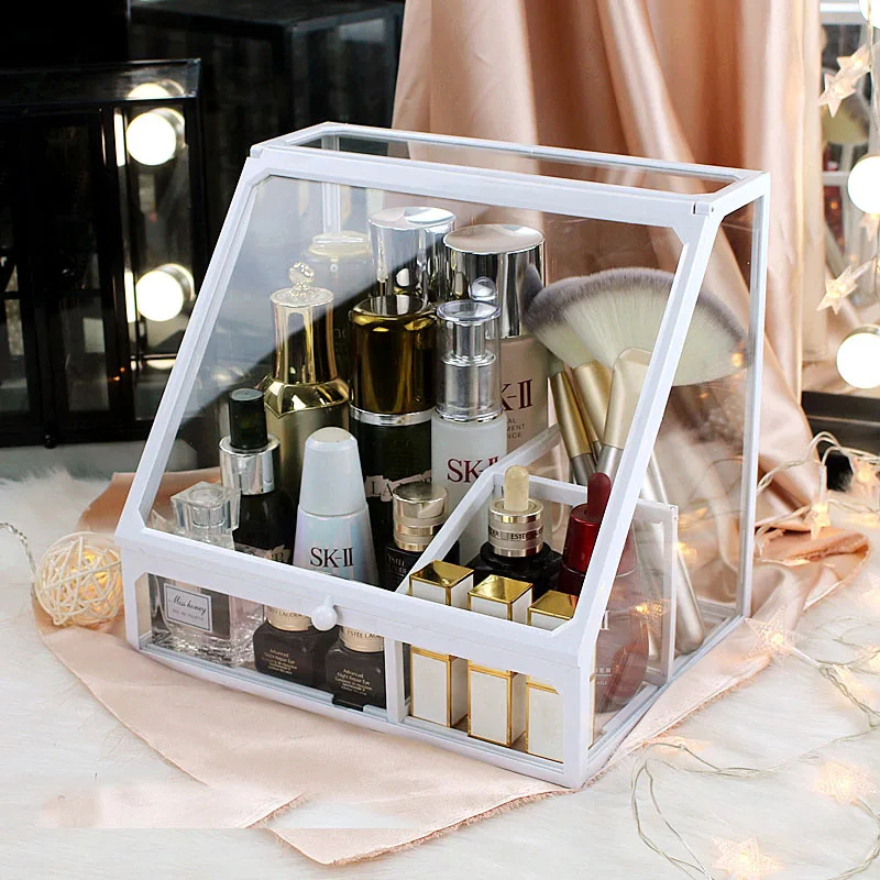 Акриловая стеклянная косметическая коробка для хранения пылезащитный чехол