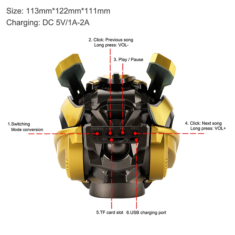 Трансформеры Bumblebee для шлема Беспроводная колонка Bluetooth 5 0 с поддержкой Fm-радио Usb