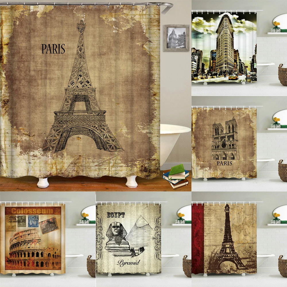 С Парижем в стиле ретро башня для душа с рисунком Шторы s винтажные Стиль старого