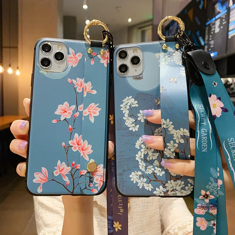 

Gorgeous Case For iphone 11 12 pro max SE 2020 7 8 plus 6 6s plus X Xs max XR Soft Strap Phone Holder Case coque cover funda