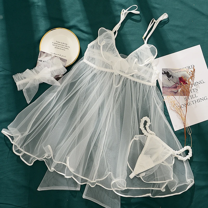 Марлевые сексуальные пижамы набор для женщин прозрачное кружевное нижнее белье