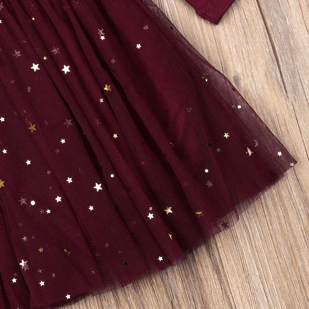 

ZWY396 Toddler Baby Kid Girls Dress Long Sleeve Ruffles Star Tulle Tutu Party Dresses For Girls Autumn Winter Costumes Clothes