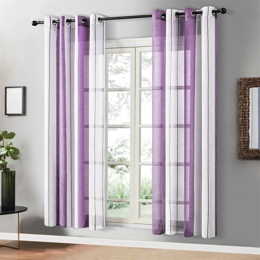 Прозрачные шторы коричневого цвета хаки в полоску из вуали для кухни спальни