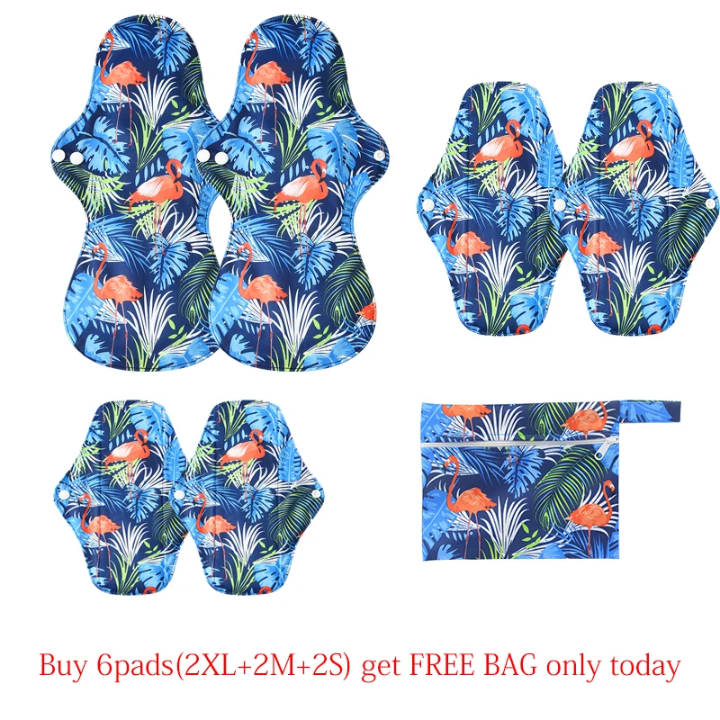 

Reusable Waterproof Bamboo Charcoal Menstrual Pads Sets 6PADS(2PCS XL+2PCS M+2PCS S) with One Mini Wet Bag Mama Panty Liners