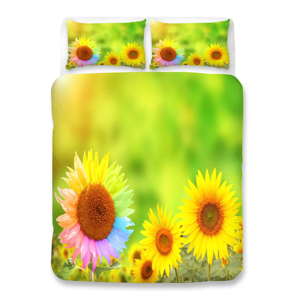 Подсолнечника 3D постельного белья полные близнецы королева и король Стёганое