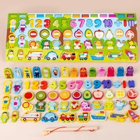 kids montessori math toys for toddlers educational wooden puzzle fishing toys count number shape matching sorter games board toy