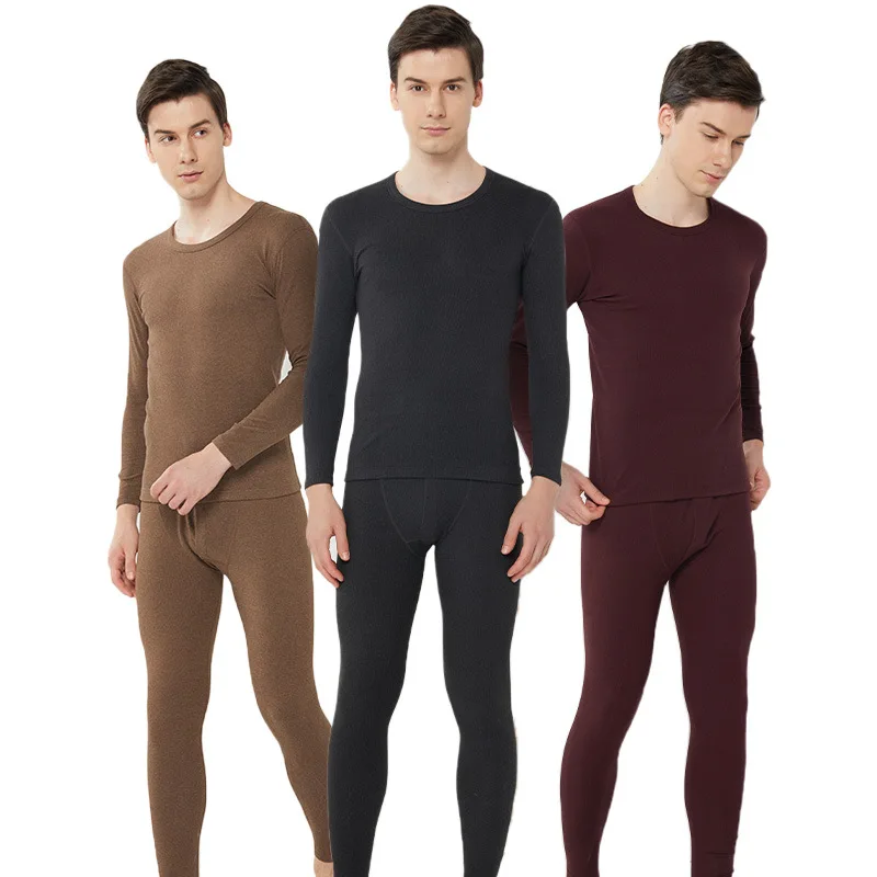 

Solid Middle Neck Men's Thermal Underwear Set Winter Warm Long Johns Male Thermal Shirt 2-Piece Set Mens Underwear Fall Clothing
