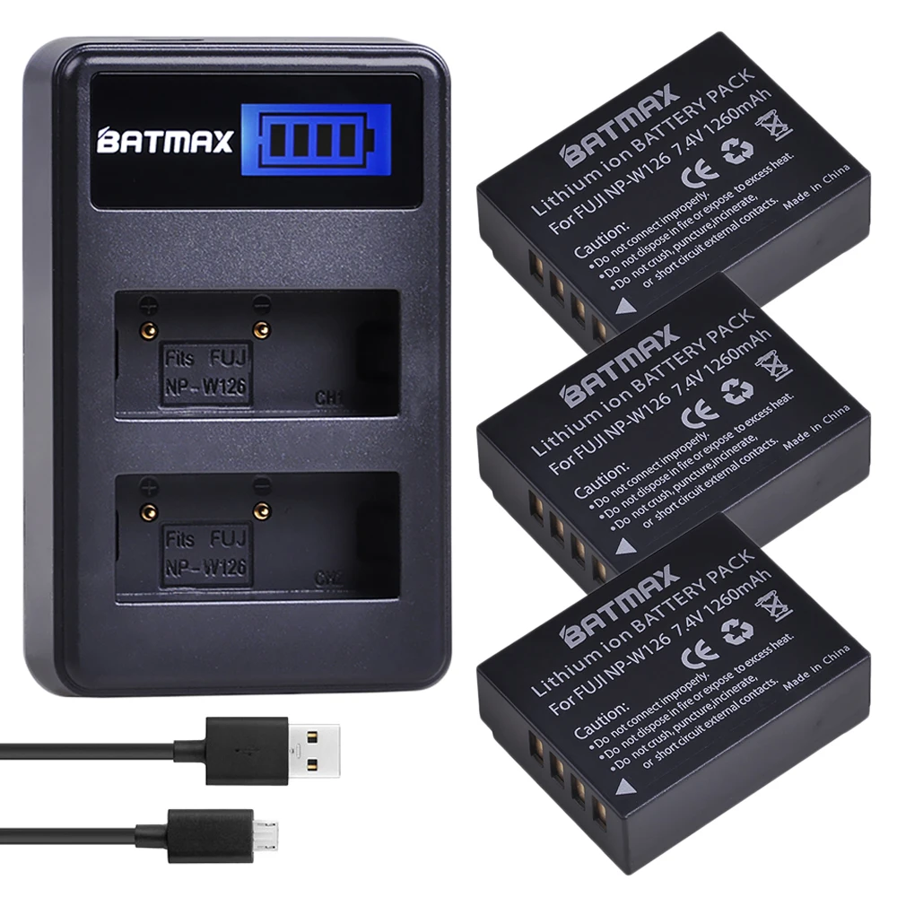 4 шт. 1260 мАч NP-W126 NP W126 NPW126 батареи+ ЖК двойное зарядное устройство для Fujifilm FinePix HS30EXR, HS33EXR, X-Pro1, X-E1, X-E2, X-M1 - Цвет: 3Pcs set