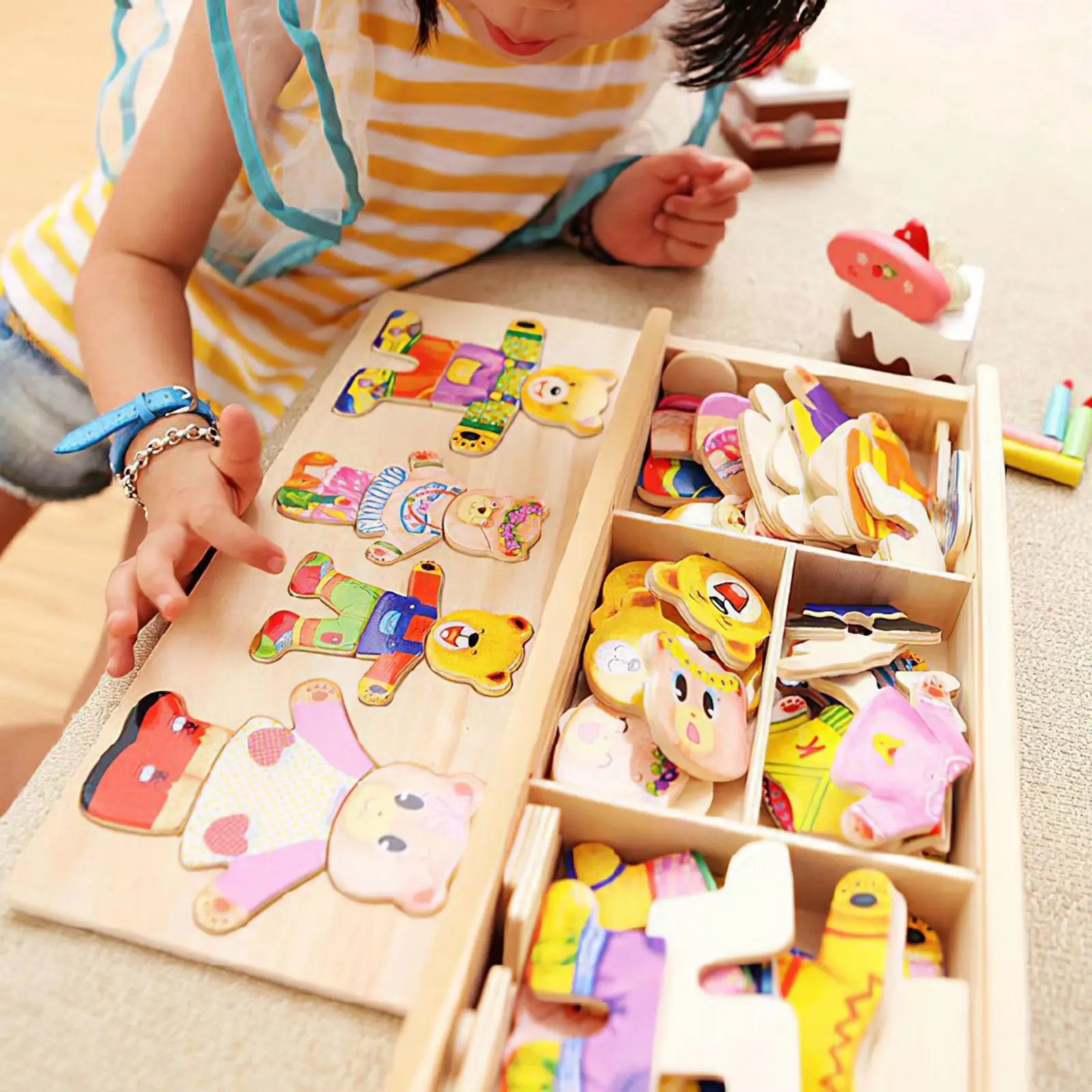 

Children'S Wooden Cute Little Bear Changing Clothes Dressing Up Puzzles Baby Educational Toys Kids Wooden Toy Puzzle Set