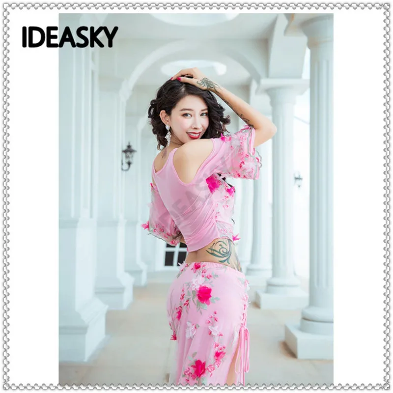 Женский розовый топ и юбки для восточных конкурсов Bellydance профессиональная