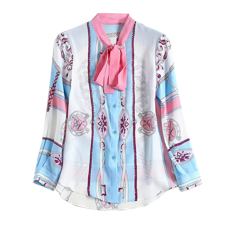

Women Spring Autumn Designer Elegant Print Blouse Shirt New Female Long Sleeve Office Lady Party Chemise Womens Tops Blouses