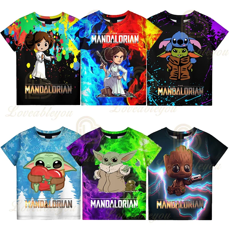 Футболки с мультипликационным принтом мандалор из Диснея для мужчин и женщин