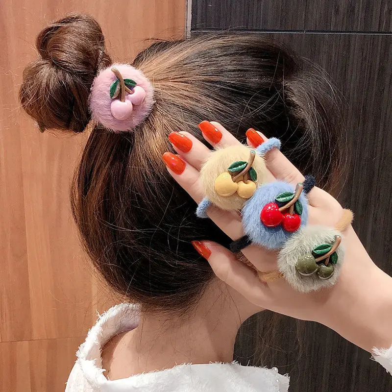 

Fashion New Arrival Hot Selling Velvet Elastic Acrylic Cherry Hair Band Women Girl Student Hair Rope High Elastic Hair Rings