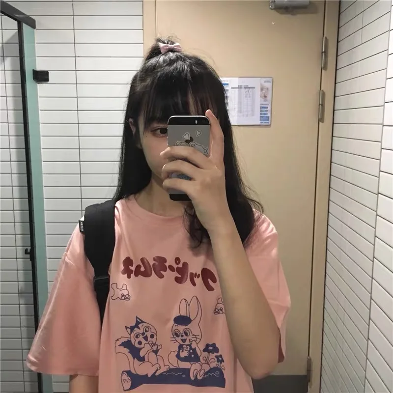 Ulzzang милый мультфильм милые девушки Япония уличная одежда Harajuku кролик розовый