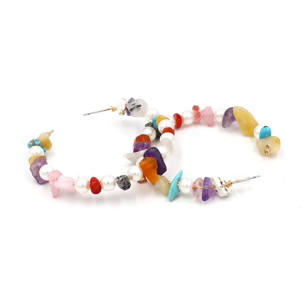 

Krasivaya C Shaped ColorBeads With Pearl Earrings For Women Fashion Jewelry Trendy Gift