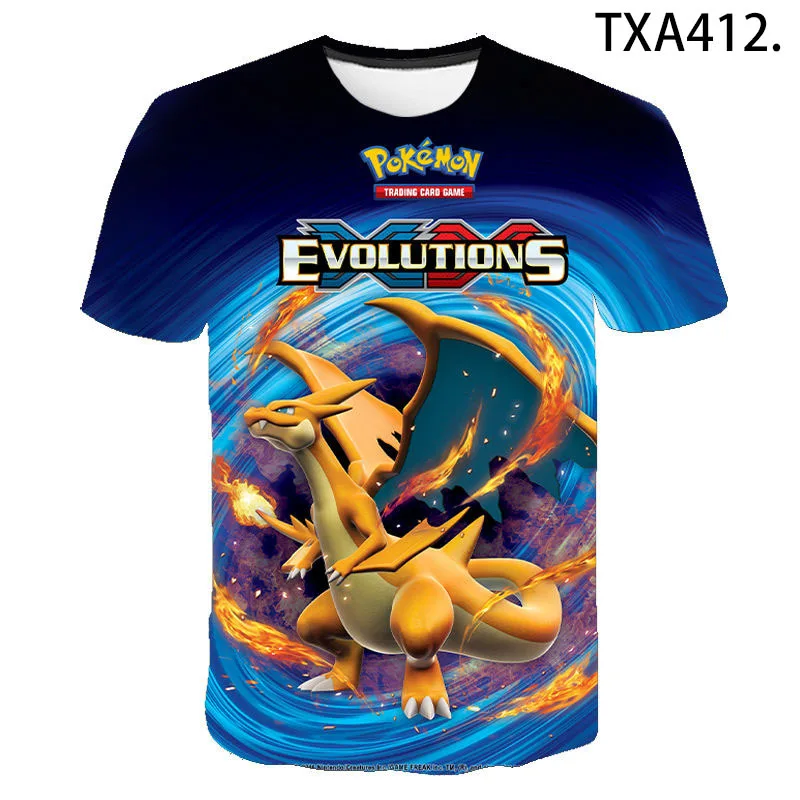 Одежда с покемоном 3D стерео Чаризард Мужская футболка Летняя мода Личность