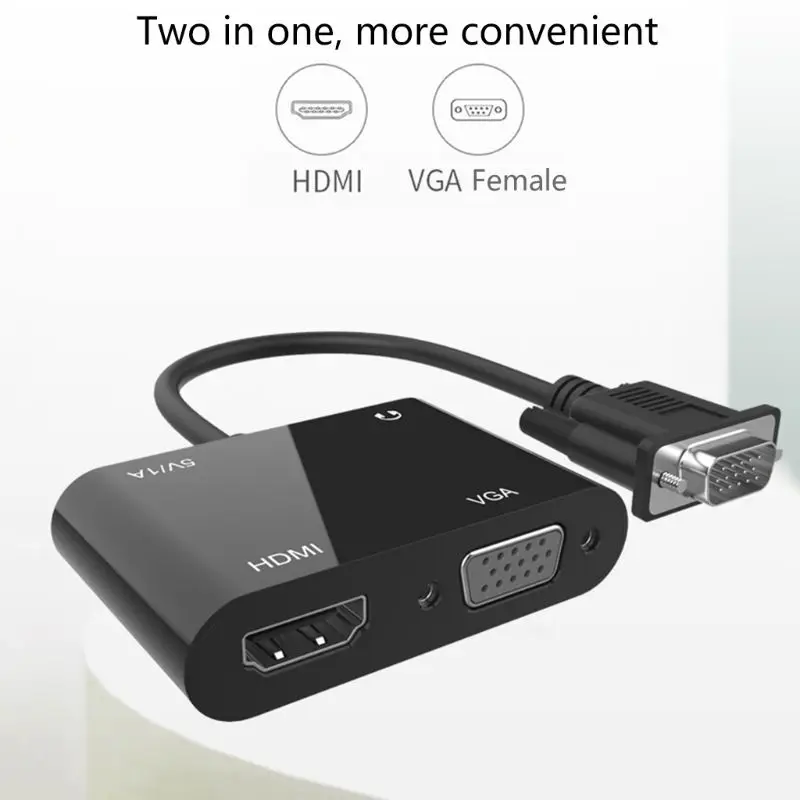 

2 in 1 VGA to HDMI + VGA Video Converter Cable Adapter with Dual Interfaces 1080P Micro USB for PC Laptop TV