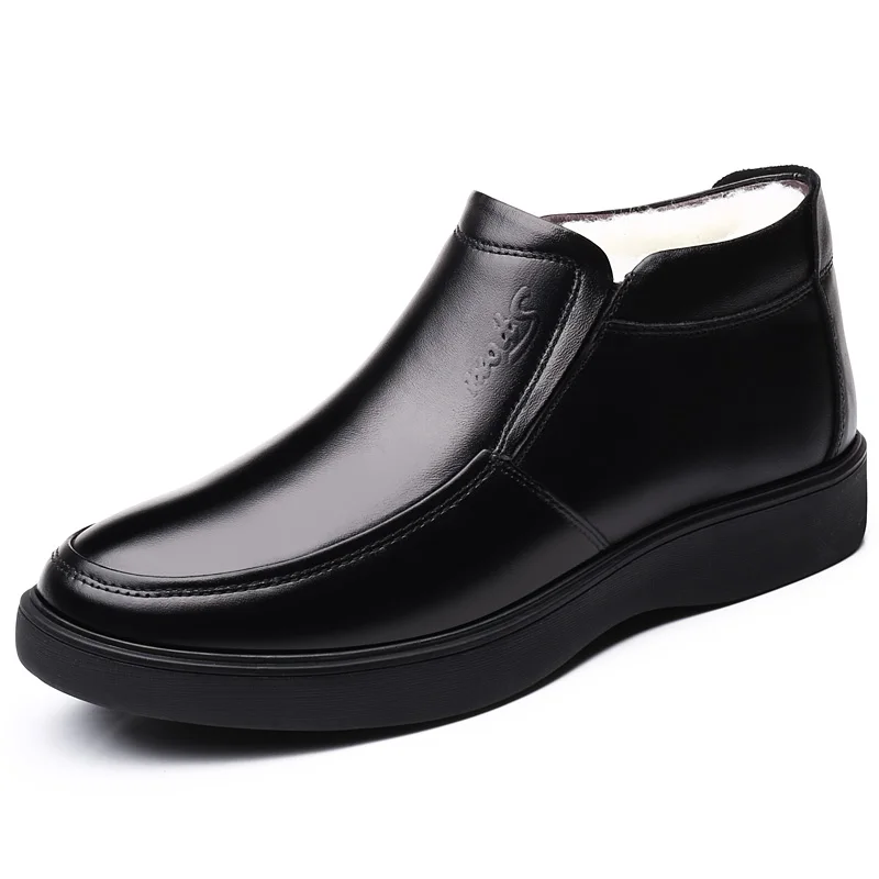 2019 мужские зимние ботинки из натуральной кожи теплые шерстяные ботильоны для