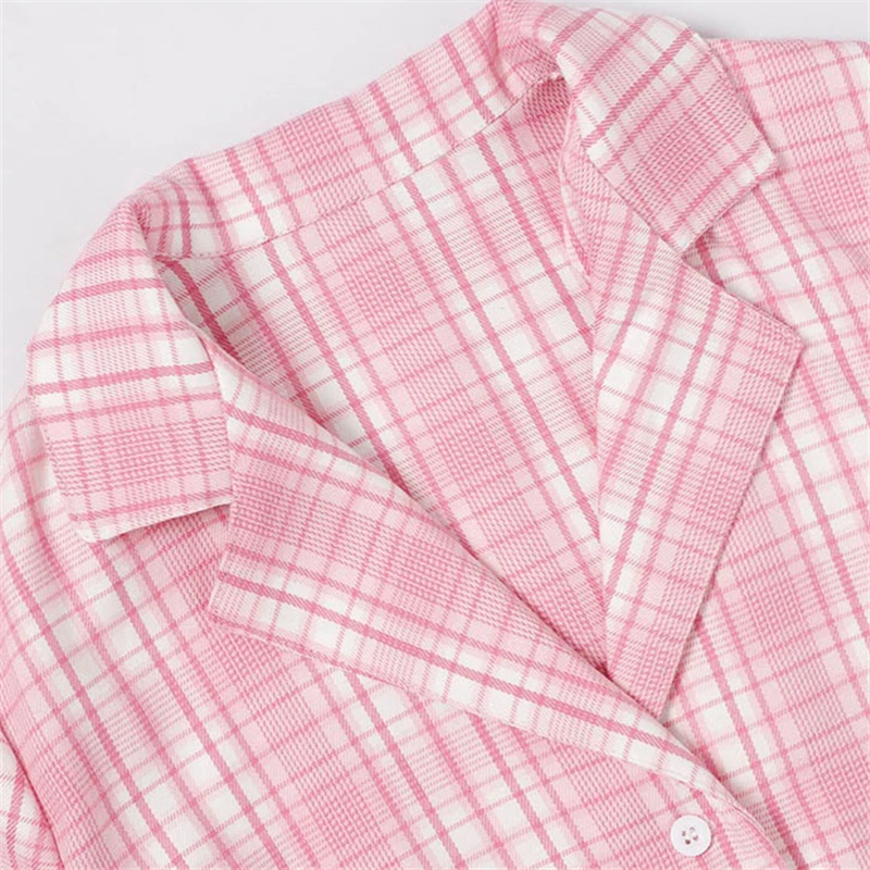 Женский комплект из 2 предметов в розовую клетку футболка с коротким рукавом и