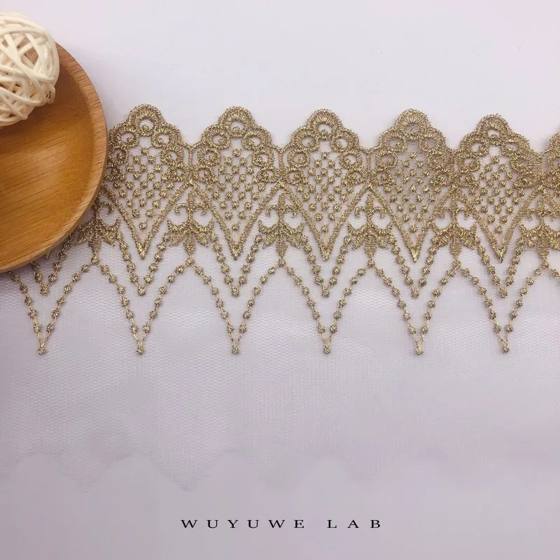 2 ярда мягкая Тюлевая сетка цвета слоновой кости с золотой нитью ткань из