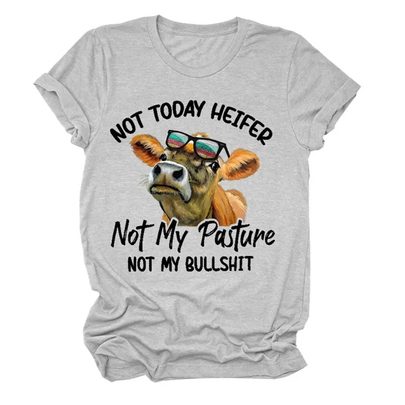 

Women Not Today Heifer Short Sleeve Floral Summer Letters Top Funny Graphics Aesthetic Streetwear Casual Tee Slogan T-Shirt