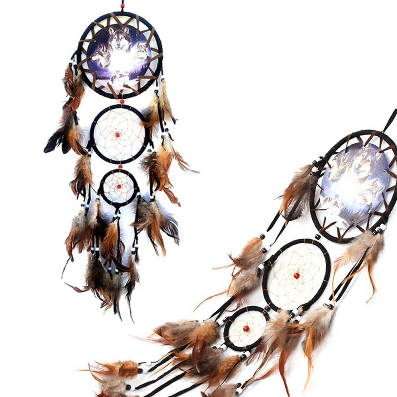 

s-1 Pcs vintage home decoration retro feather dream catcher circular feathers wall hanging dreamcatchers decor