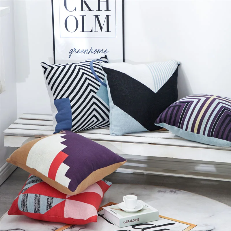 Нордическая трикотажная наволочка с геометрическим рисунком жаккард полный