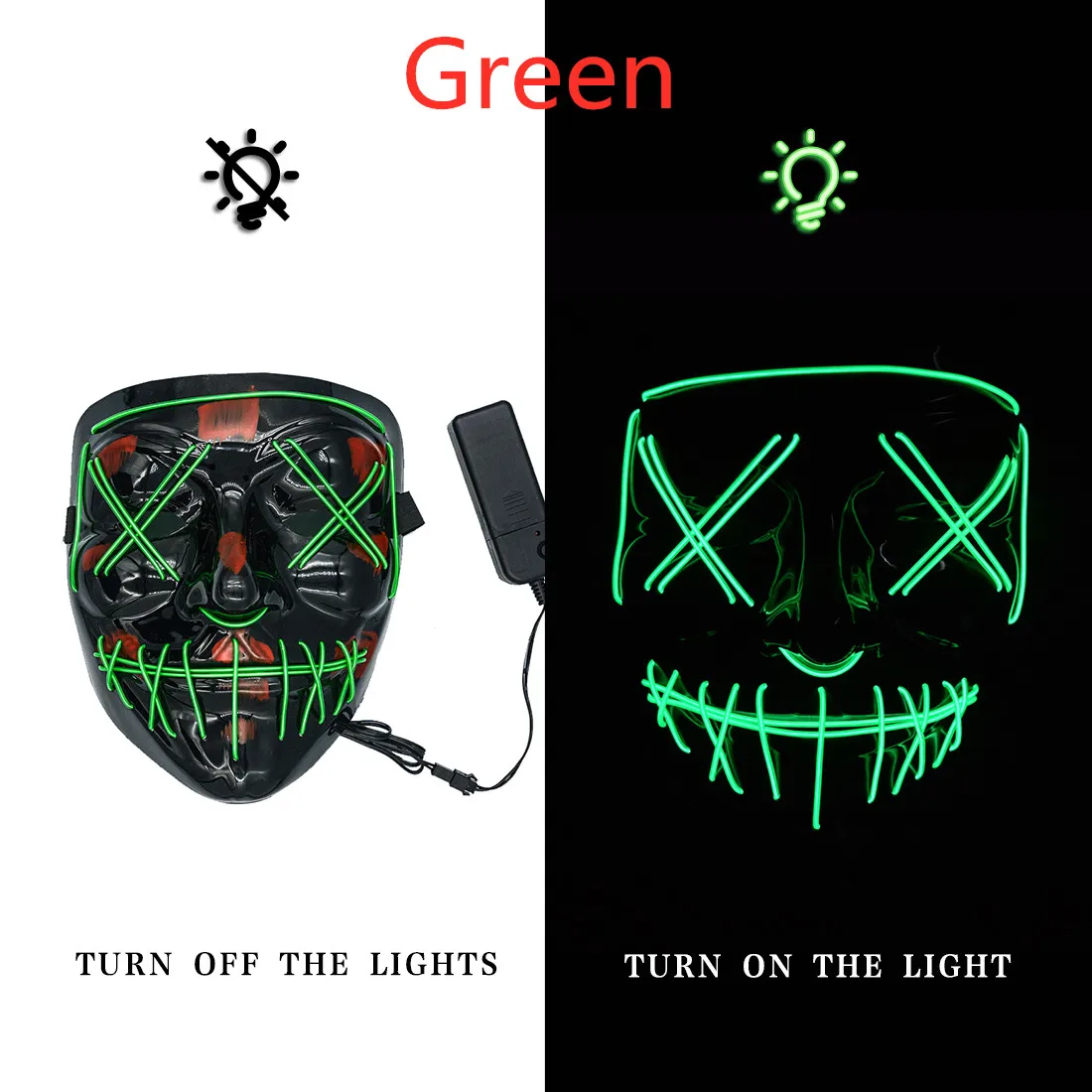 green Светодиодная маска на Хэллоуин; неоновые маски; Вечерние Маски; страшные маски; Косплей; parti; тушь для ресниц; маска для лица; Карнавальная маска; Маска для чистки - Цвет: green