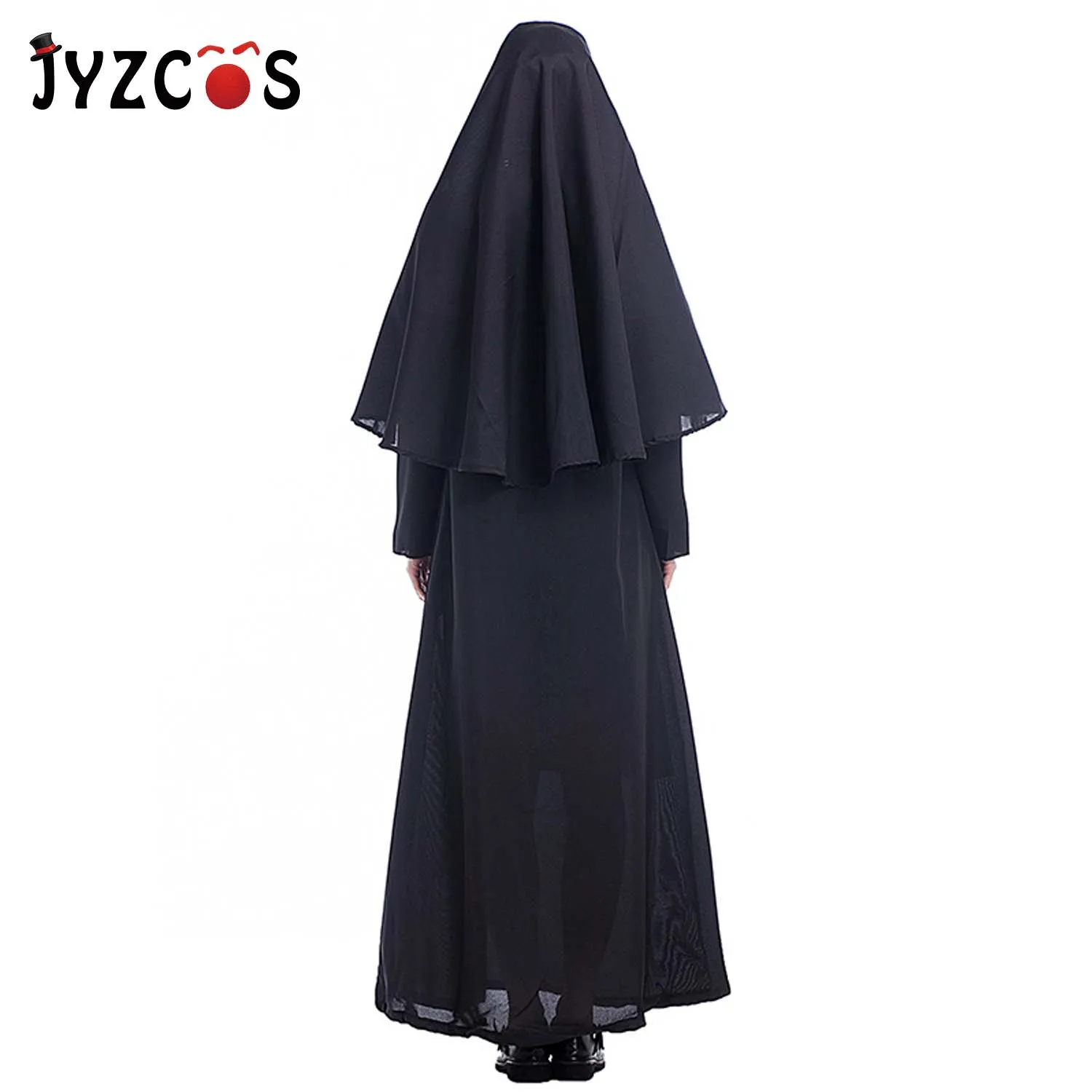 JYZCOS Virgin Mary Nun Cosplay Costumes Adult Long Black Scary Nuns Ghost Clothes Uniform Halloween Party Horror Latex Props |